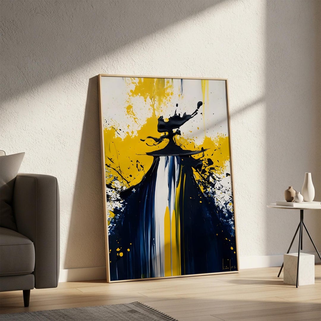 Abstract Modern Art Print, Yellow and Navy Blue Wall Decor, Minimalist ...