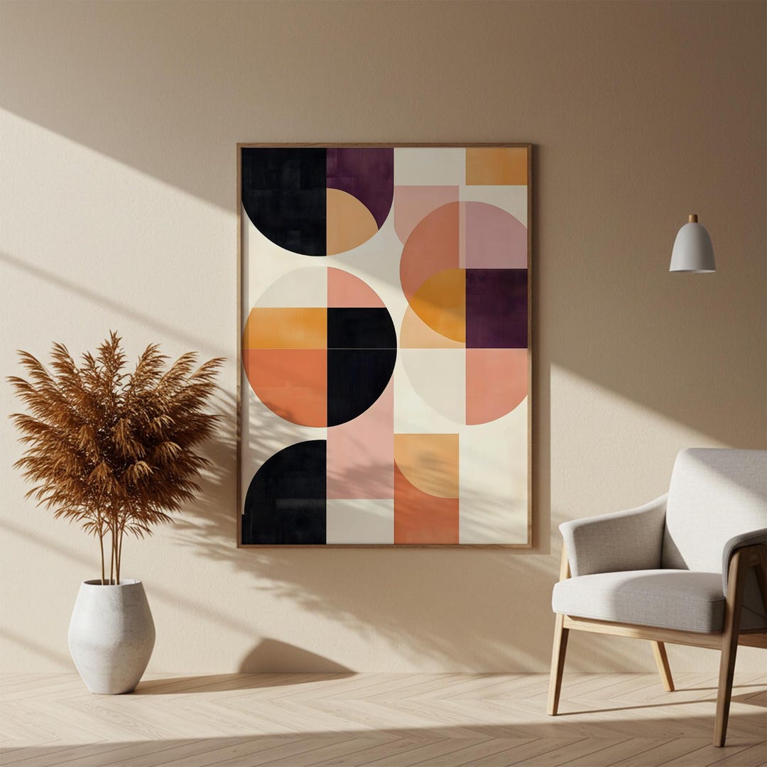 Retro Geometric Wall Art Print, Mid-century Modern Abstract Shapes ...
