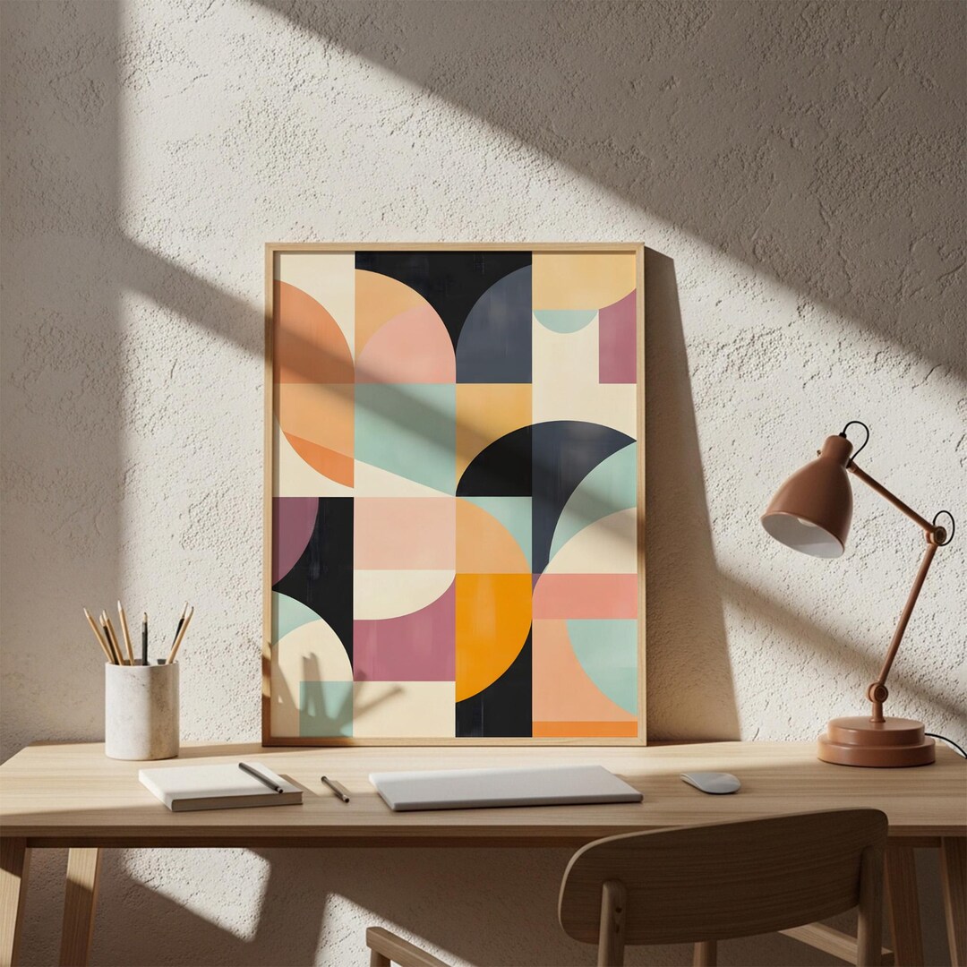 Retro Abstract Wall Art Print, Mid Century Modern Geometric Decor, Bold ...