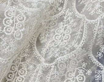 Tessuto di pizzo floreale,Tessuto di rete in tulle da sposa,Tessuto ricamato,Tessuto di pizzo da sposa,Tessuto per abito da sposa,Tessuto bianco,Tessuto tagliato su misura