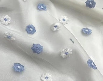 Flower Lace Fabric,Wedding Tulle Mesh Fabric,Embroidered Fabric,White Wedding Fabric,Bridal Dress Fabric,Blue Fabric,Fabric By Yard