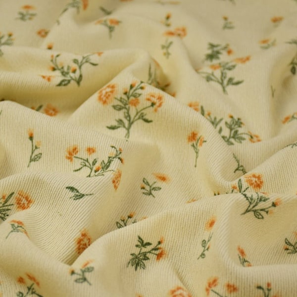 Velours côtelé à fleurs,Tissu pour oreillers,Tissu jaune,Tissu velours côtelé,Tissu imprimé à fleurs,Tissu doux, Tissu pour robe,Tissu par mètre