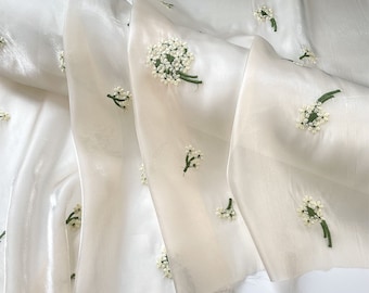 Mousseline de soie à fleurs,Tissu abricot,Tissu à fleurs,Tissu brodé,Tissu doux,Tissu pour robe d'été,Tissu par mètre,Tissu mousseline de soie