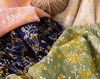 Flower Cotton Linen Fabric,Pillow Fabric,Flower Fabric,Embroidered Fabric,Soft Fabric,Dress Fabric,Fabric By 1/2 Yard,Cotton Linen Fabric