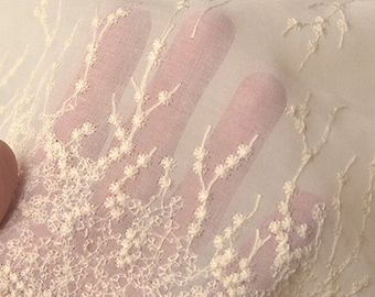 Floral Chiffon Fabric,Cream Fabric,Floral Fabric,Embroidered Fabric,Soft Fabric,Summer Dress Fabric,Fabric By 1/2 Yard,Chiffon Fabric