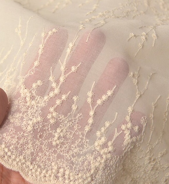 Floral Chiffon Fabric,Cream Fabric,Floral Fabric,Embroidered Fabric,Soft Fabric,Summer Dress Fabric,Fabric By 1/2 Yard,Chiffon Fabric
