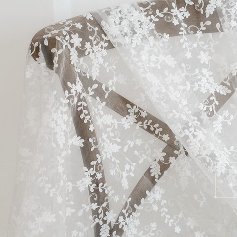White Organza Fabric,Wedding Organza Fabric,Embroidered Fabric,Wedding Fabric,Bridal Dress Fabric,Flower Fabric,Fabric By 1/2 Yard image 5