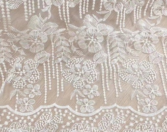 Tessuto di pizzo bianco,Tessuto di rete in tulle da sposa,Tessuto ricamato,Tessuto di pizzo da sposa,Tessuto per abito da sposa,Tessuto a fiori,Tessuto tagliato su misura