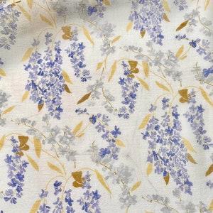 Floral Silk Linen Fabric,Wisteria Fabric,Floral Fabric,Printed Fabric,Soft Fabric,Summer Dress Fabric,Fabric By The Yard,Silk Linen Fabric