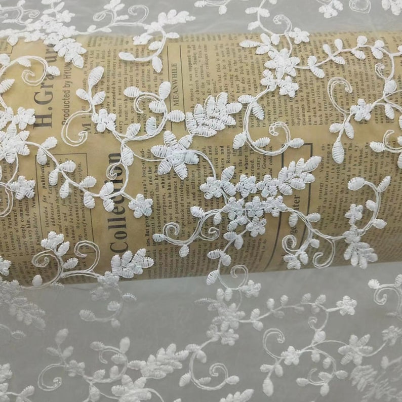 White Organza Fabric,Wedding Organza Fabric,Embroidered Fabric,Wedding Fabric,Bridal Dress Fabric,Flower Fabric,Fabric By 1/2 Yard image 6
