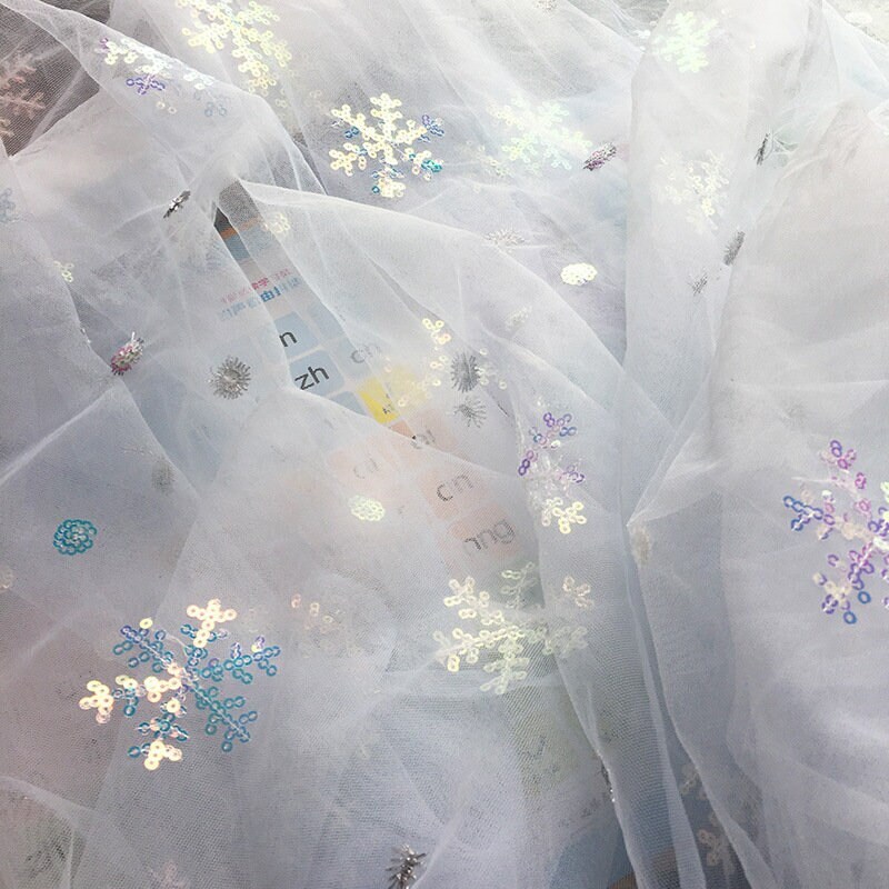 Colorful Stars Tulle Fabric, Sequin Mesh Lace Fabric, Pink Tulle