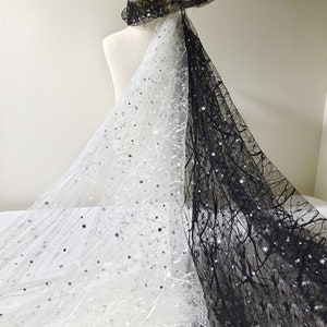 Tela de encaje de lentejuelas, tela de malla de tul de boda, tela bordada, tela de encaje de boda, tela de vestido de novia, tela blanca, tela cortada a medida