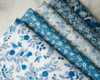 Blue Cotton Fabric,Pillow Fabric,Floral Fabric,Printed Flower Cotton Fabric,Soft Fabric,Summer Dress Fabric,Fabric By 1/2 Yard,Cotton Fabric