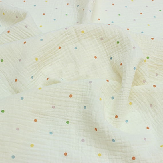 Cotton Double Gauze Fabric, Rainbow Polka Dot Print, Baby Muslin Cloth, Soft Breathable Fabric for Blanket, Quilting Sewing by 1/2 Yard