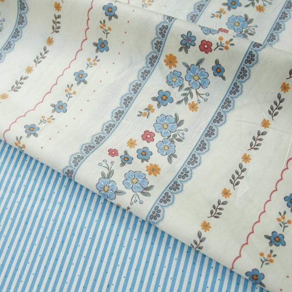 Blue Cotton Fabric,Pillow Fabric,Floral Fabric,Printed Cotton Fabric,Soft Fabric,Summer Dress Fabric,Fabric By 1/2 Yard,Cotton Fabric