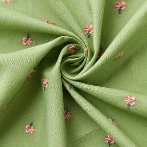 Flower Cotton Linen Fabric,Green Fabric,Flower Fabric,Embroidered Fabric,Soft Fabric,Dress Fabric,Fabric By Yard,Cotton Linen Fabric