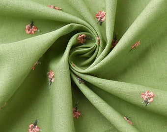 Flower Cotton Linen Fabric,Green Fabric,Flower Fabric,Embroidered Fabric,Soft Fabric,Dress Fabric,Fabric By Yard,Cotton Linen Fabric