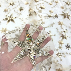Star Lace Fabric,Wedding Tulle Mesh Fabric,Embroidered Fabric,White Wedding Fabric,Bridal Dress Fabric,Sequin Fabric,Fabric By Yard