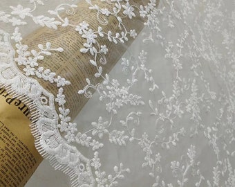 White Organza Fabric,Wedding Organza Fabric,Embroidered Fabric,Wedding Fabric,Bridal Dress Fabric,Flower Fabric,Fabric By 1/2 Yard