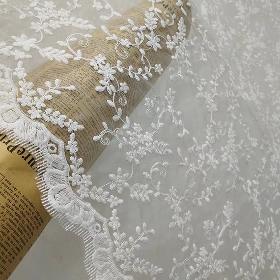 White Organza Fabric,Wedding Organza Fabric,Embroidered Fabric,Wedding Fabric,Bridal Dress Fabric,Flower Fabric,Fabric By 1/2 Yard