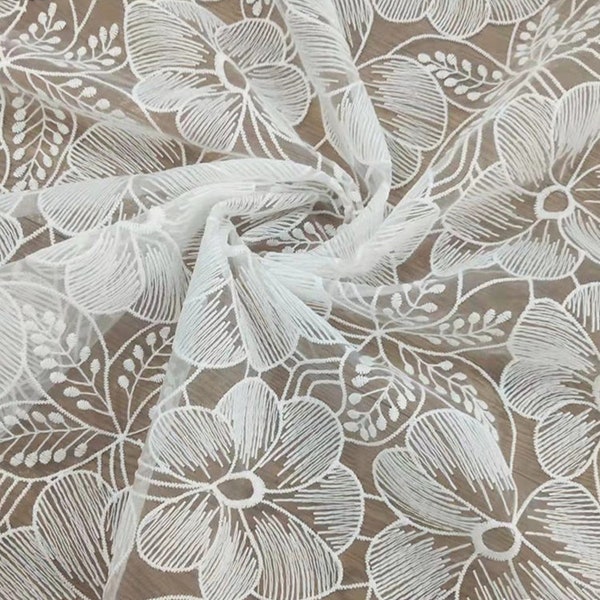 White Lace Fabric,Wedding Tulle Mesh Fabric,Embroidered Fabric,Wedding Lace Fabric,Bridal Dress Fabric,Flower Fabric,Fabric By Yard