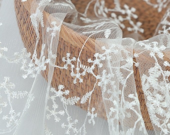 White Lace Fabric,Wedding Tulle Mesh Fabric,Embroidered Fabric,Wedding Lace Fabric,Bridal Dress Fabric,Flower Fabric,Fabric By Yard