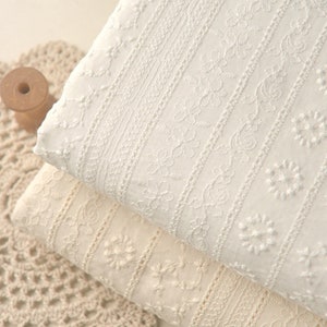 Tessuto di cotone bianco,Tessuto di cotone crema,Tessuto floreale,Tessuto cuscino,Tessuto morbido,Tessuto abito estivo,Tessuto tagliato su misura,Tessuto di cotone immagine 1