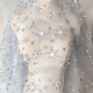 Tela de encaje de estrellas, tela de malla de tul para bodas, tela bordada, tela de encaje para bodas, tela para vestidos de novia, tela azul, tela cortada a medida