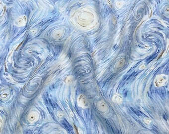 Blue Chiffon Fabric,Printed Fabric,Star Sky Fabric,Blue Fabric,Soft Fabric,Summer Dress Fabric,Fabric By The Yard,Tencel Fabric