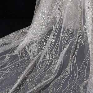 Tela de malla de lentejuelas, tela de malla de tul de boda, tela bordada, tela de malla de boda, tela de vestido de novia, tela de malla blanca, corte de tela a medida