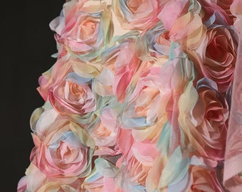 Tela de encaje de flores 3D, tela de malla de tul de boda, tela de rosa, tela de boda, tela de vestido de novia, tela de flores, tela cortada a medida, tela de malla