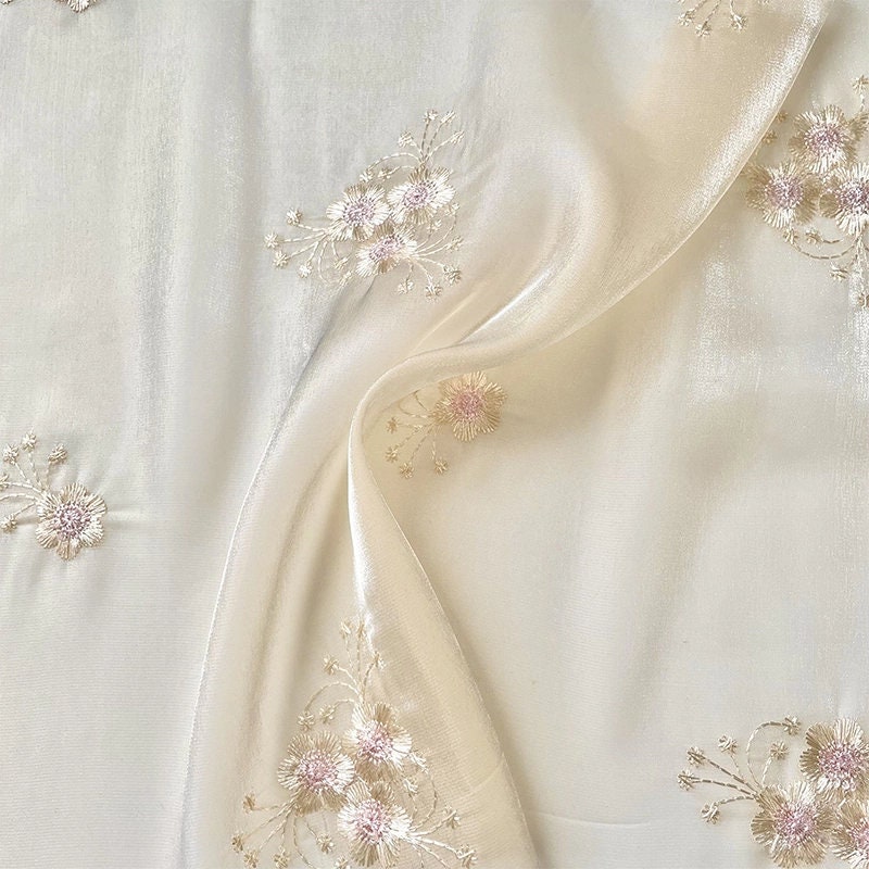 Floral Organza Fabric,Embroidered Fabric,Floral Fabric,Champagne Fabric,Soft Fabric,Summer Dress Fabric,Fabric By The Yard,Organza Fabric