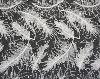 Feather Lace Fabric,Sequin Lace Fabric,Wedding Fabric,Lace Fabric,Embroidered Fabric,Soft Fabric,Summer Dress Fabric,Fabric By 1/2 Yard