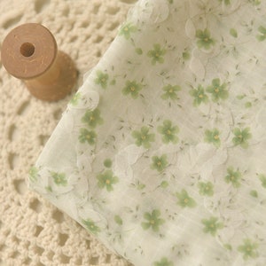 Tela de gasa floral, tela verde, tela floral, tela floral estampada, tela suave, tela de vestido de verano, tela cortada a medida, tela de gasa