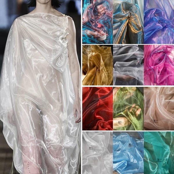 Tissu organza irisé, tissu tulle pour mariage, tissu organza, tissu de mariage, tissu pour robe de mariée, tissu bleu, tissu par 1/2 yard