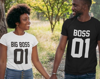 Valentines Gifts for Him and Her - Funny Mothers Day Matching Tees - Boss and Big Boss - Trendy Couple Gift - Family Clothing