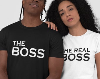 Birthday Gift for Couple - Spring Clothing - Boss Real Boss Couple Clothing, Matching Tees for Him - Her - Unique Couple Present