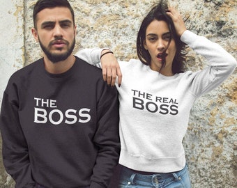 Custom Birthday Gifts for Couple - Unique Sweatshirt for Couples, Personalized Birthday Gift - The Boss The Real Boss - Fashion Gift for Mom