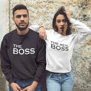Gepersonaliseerd Vaderdagcadeau - Bijpassende sweatshirts voor koppels - The Boss Custom lentekleding voor papa, The Boss en The Real Boss