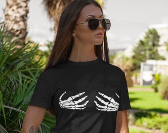 Trendy Clothing - Fashion Womens Top - Cute Skeleton Hands Tee - Unique Birthday Gift for Friend - Spring Clothing - Handmade gift for her