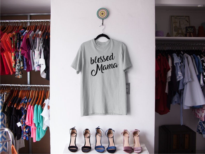 Womens Handmade Clothing Blessed Mama Tee, Unique Mother's Day Gift Best Tees for Mom Funny Gift for Her Unique mother%27s day gifts image 2