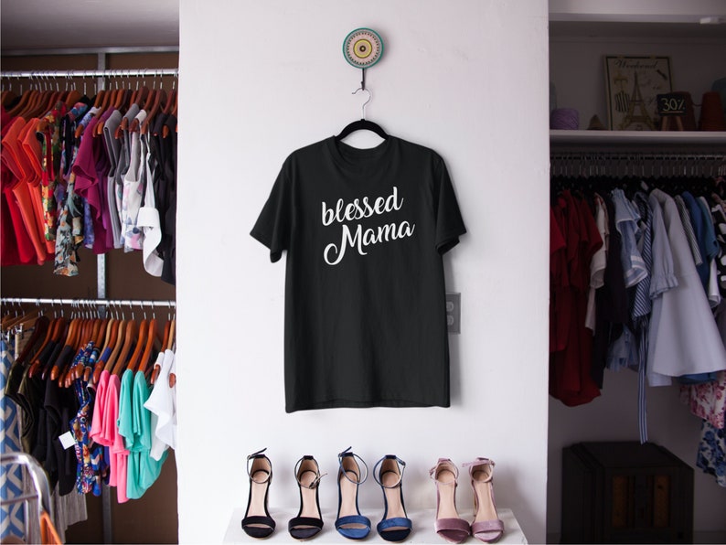 Womens Handmade Clothing Blessed Mama Tee, Unique Mother's Day Gift Best Tees for Mom Funny Gift for Her Unique mother%27s day gifts image 1