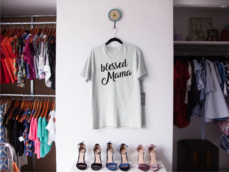Womens Handmade Clothing Blessed Mama Tee, Unique Mother's Day Gift Best Tees for Mom Funny Gift for Her Unique mother%27s day gifts image 3