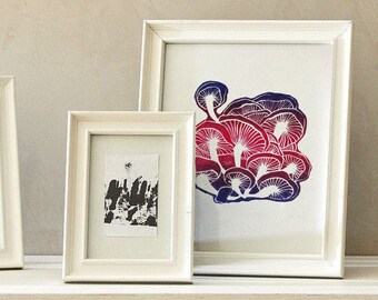 Mushrooms art print, forest, nature, Handmade Linocut Print, Original Hand Carved, original gift, a4, signed edition, Free Postage in Poland