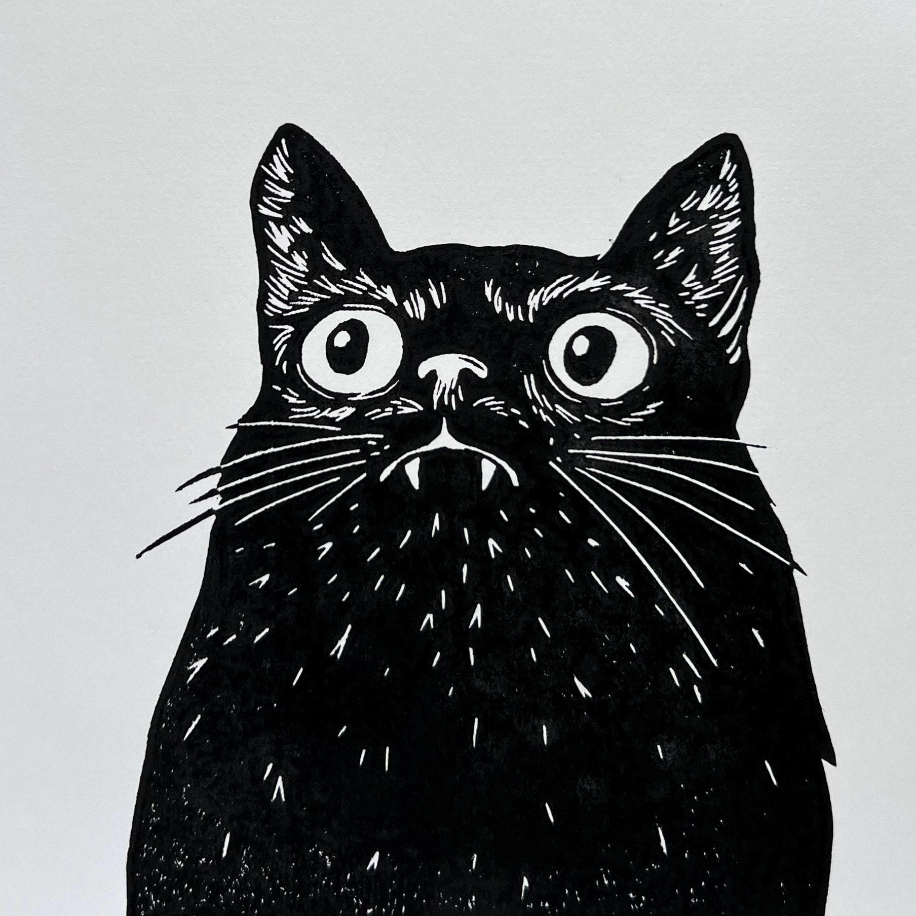 The Cat hunting the fly, love cats, art lino print, Handmade Linocut unique Print, Original Hand Carved, gift, signed gift for Easter