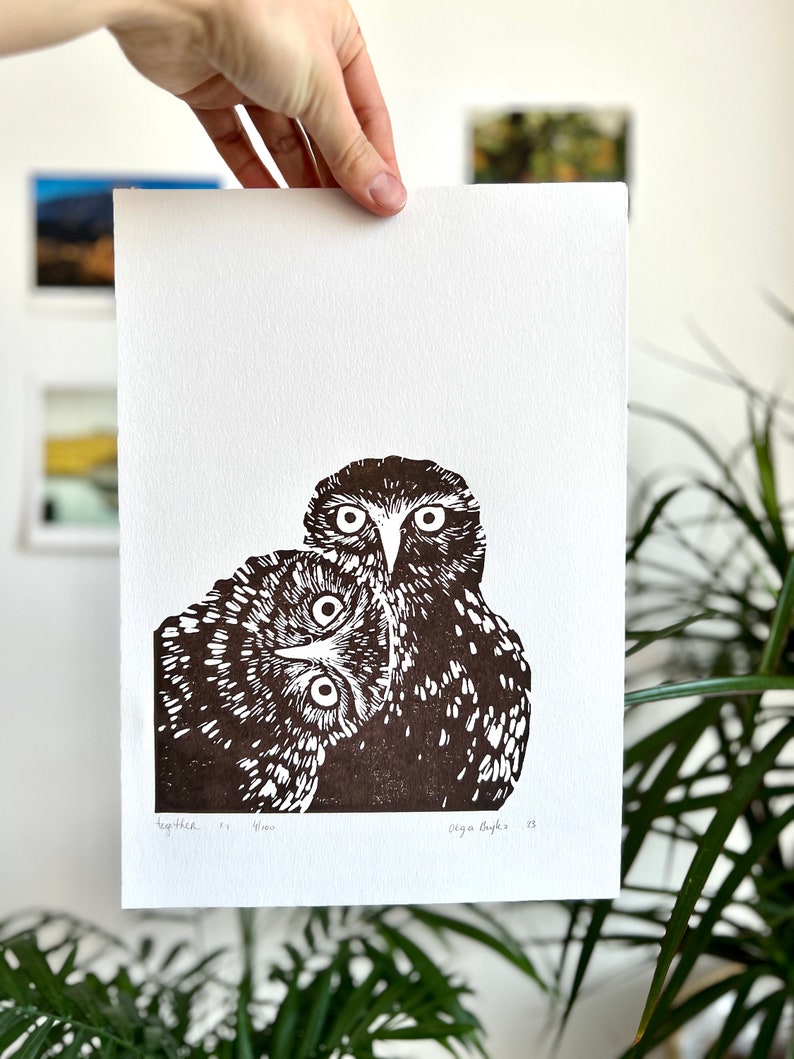 Owl Couple Linocut Print, Limited Edition, Signed - Etsy