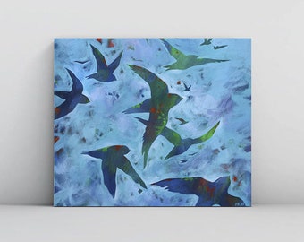 Flyinf birds in the sky 60*70 cm Acrylic painting Modern art Аuthor's painting on canvas