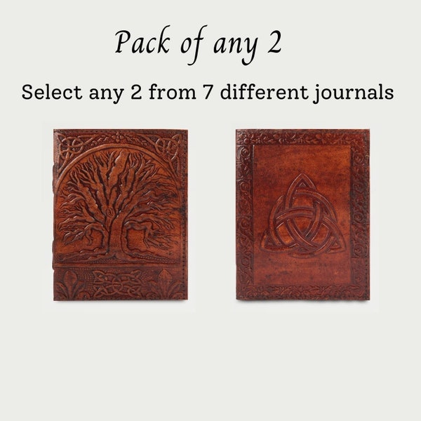 Pack of any 2 Genuine Leather Journal Notebook A5 Tree of life, Refillable Leather Journal Gift for Him