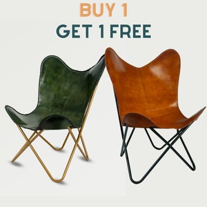 BUY 1 & GET 1 FREE, Handmade Leather Butterfly Folding Chair, Home Camping or Farmhouse Decor Living Room Chair,Office Accent Relaxing Chair