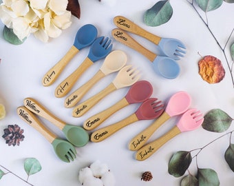 Personalized Baby Spoon and Fork Set，Personalized Baby Cutlery Set，Baby Shower Gifts，Toddler Spoon&Fork，Silicone Utensils，New Mom Gift